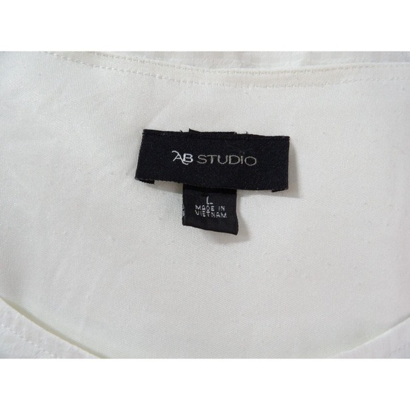 AB Studio Large Tunic Top White Boho Bell Sleeve Eyelet Lined Pleated Hippie Pea - Picture 7 of 11